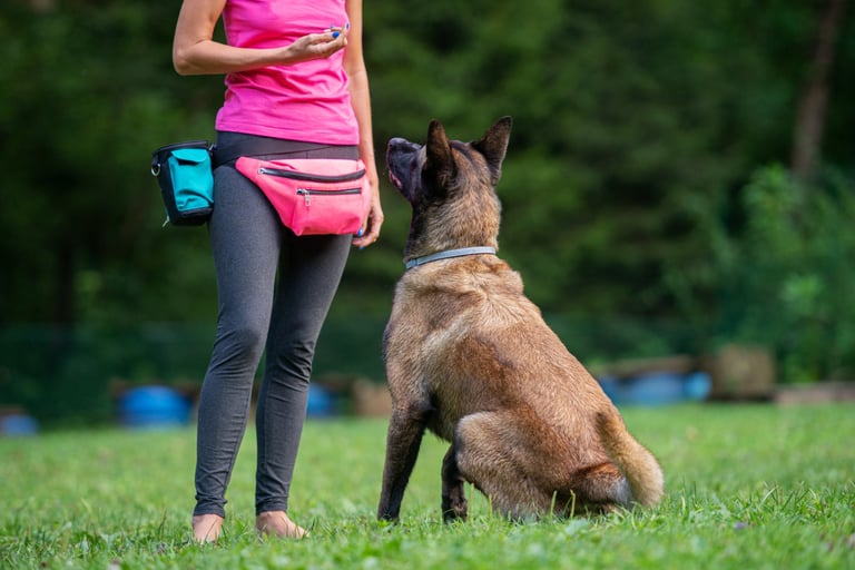 Professional dog trainer working with Belgian Malinois