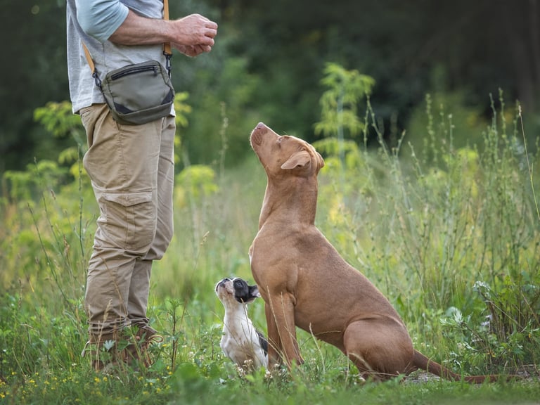 Man walking with dog in park