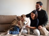 Happy family with dog